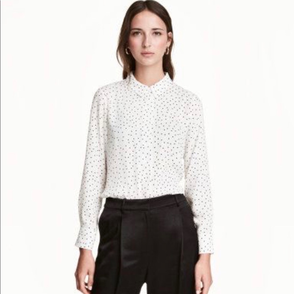 H&M Polka Dot Long Sleeve Button Up Top